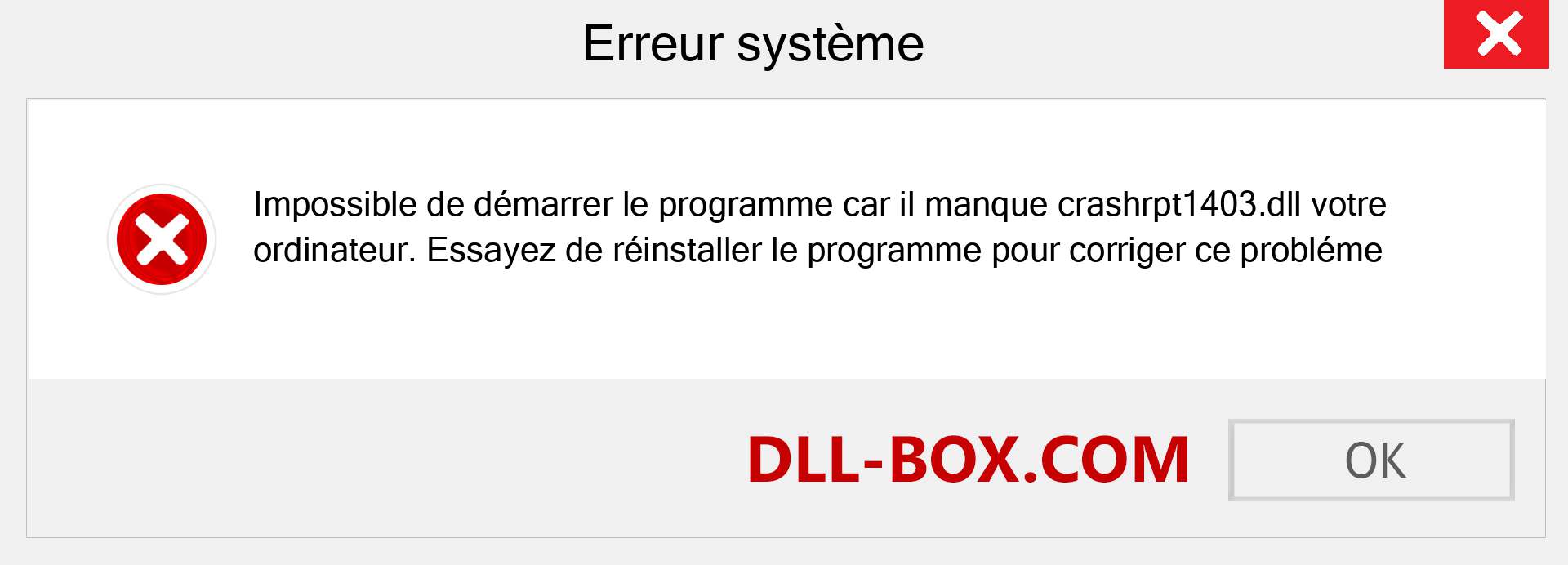 Le fichier crashrpt1403.dll est manquant ?. Télécharger pour Windows 7, 8, 10 - Correction de l'erreur manquante crashrpt1403 dll sur Windows, photos, images